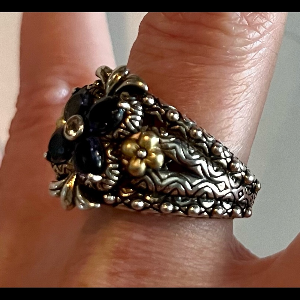 Barbara Bixby Iolite and White Topaz ring. Sterling Silver and 18k gold. - Picture 2 of 7